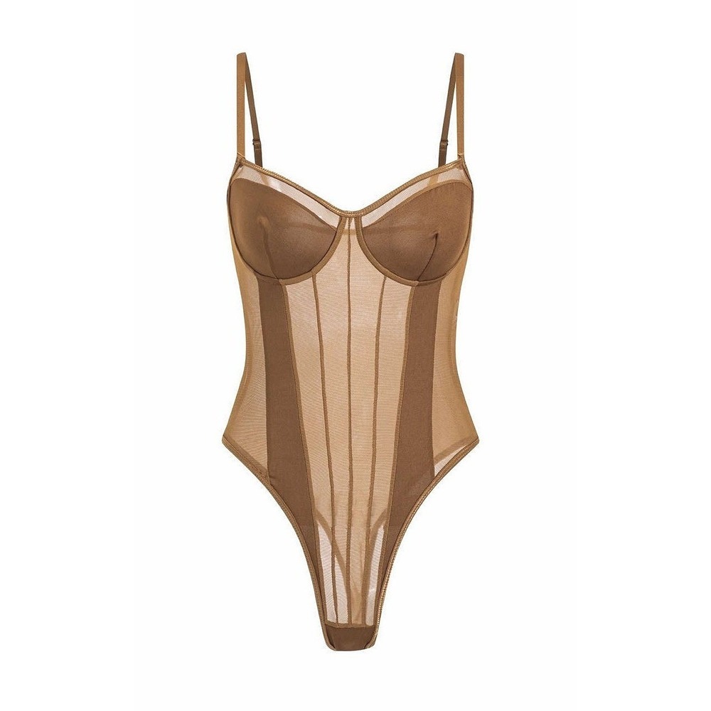 Micas Mesh Backless Sheer Patchwork Corset Slip Bodysuit Womens 12 Boudoir Sexy